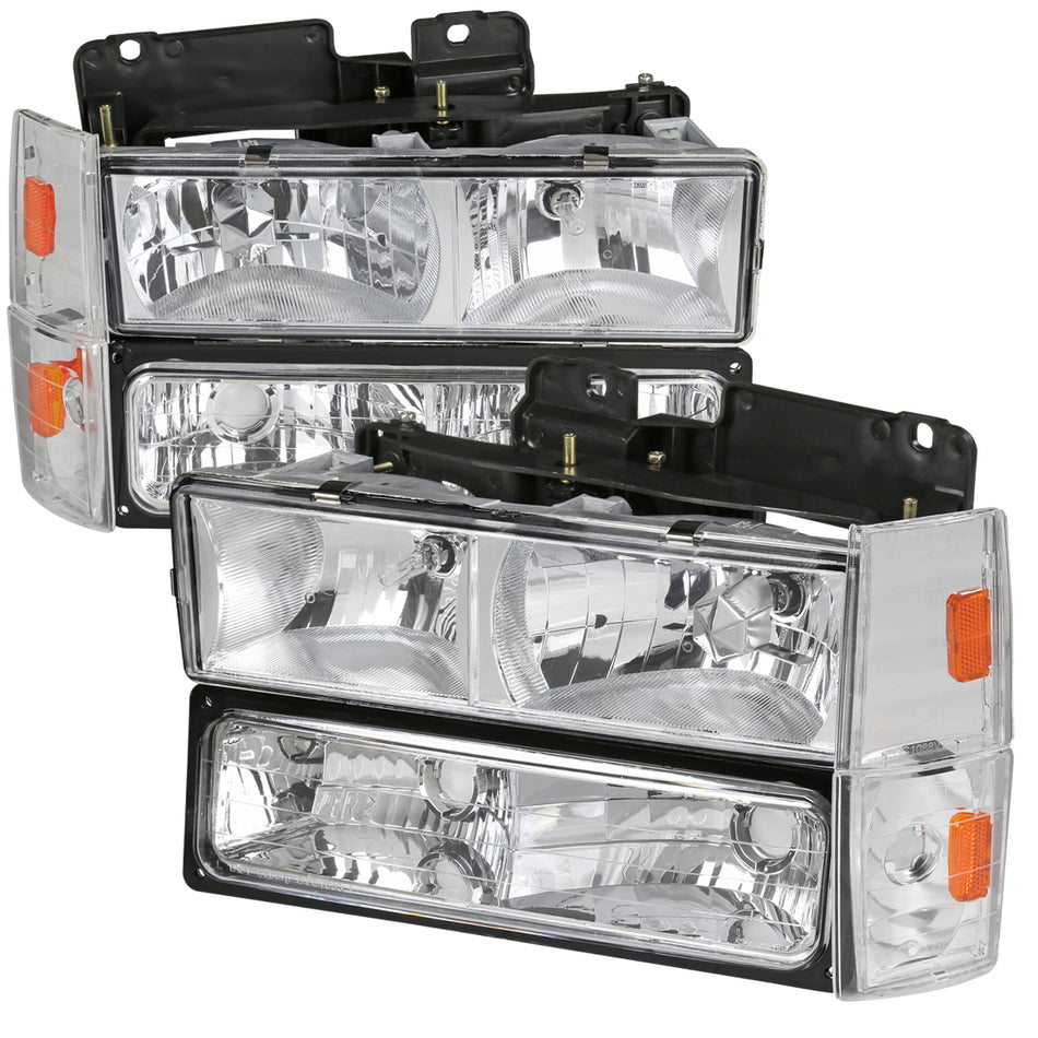 1988-1993 Chevrolet C/K Blazer/Tahoe/Silverado/Suburban GMC Sierra/Yukon Factory Style Headlights, Bumper Lights, & Corner Lights Set (Chrome Housing/Clear Lens)