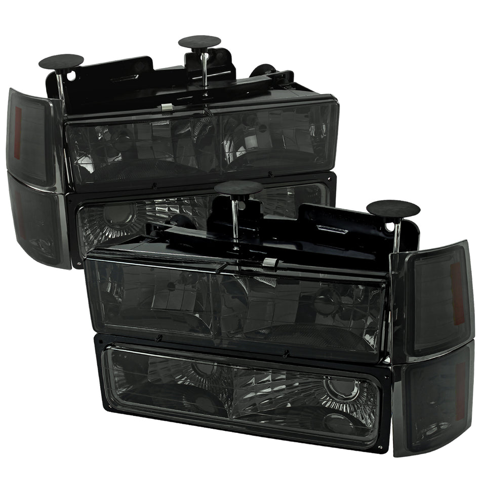 1994-1998 Chevrolet Silverado/Tahoe/Suburban/C10 Factory Style Headlights w/ Bumper & Corner Lights (Chrome Housing/Smoked Lens)