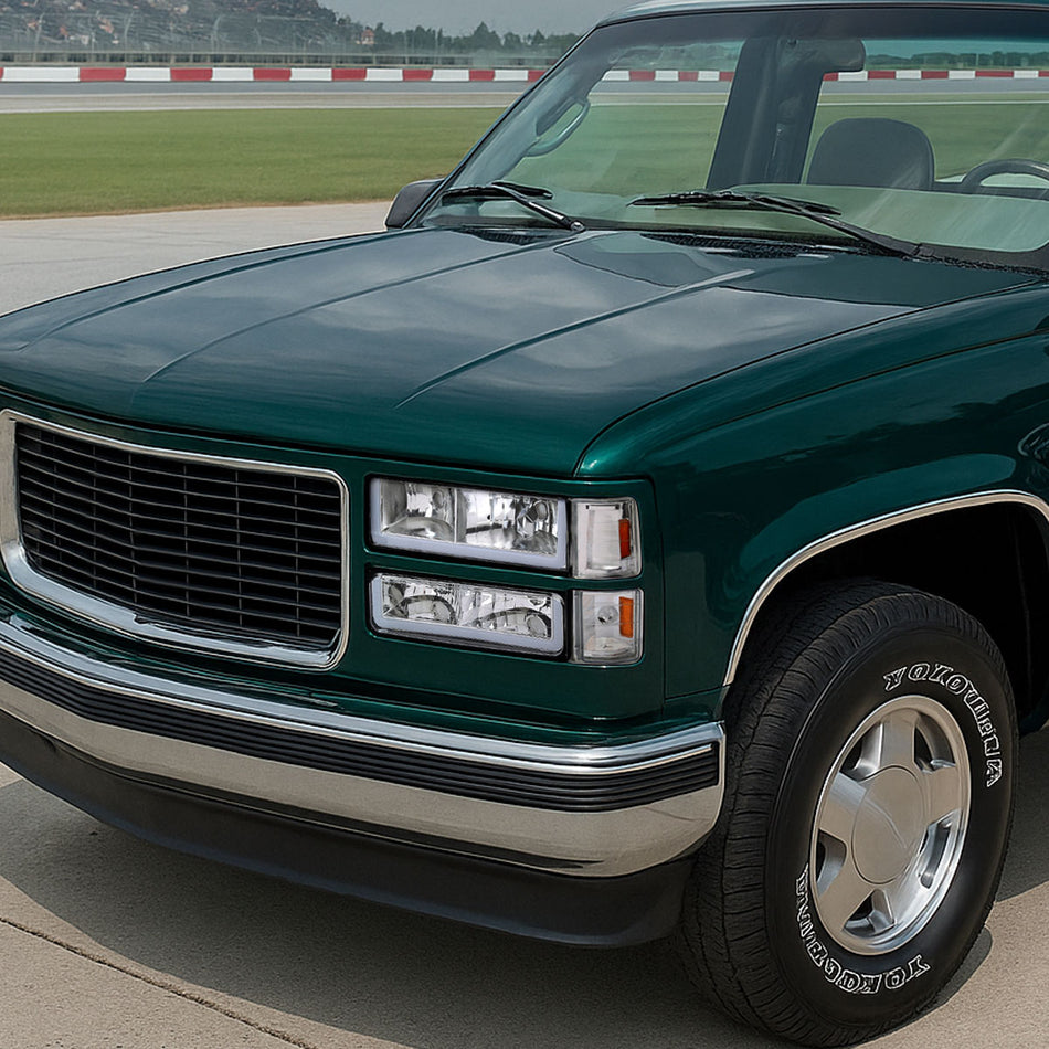1994-1998 GMC C10/Sierra/Suburban/Yukon Factory Style Headlights w/LED Strip and Bumper & Corner Lights (Chrome Housing/ Clear Lens)