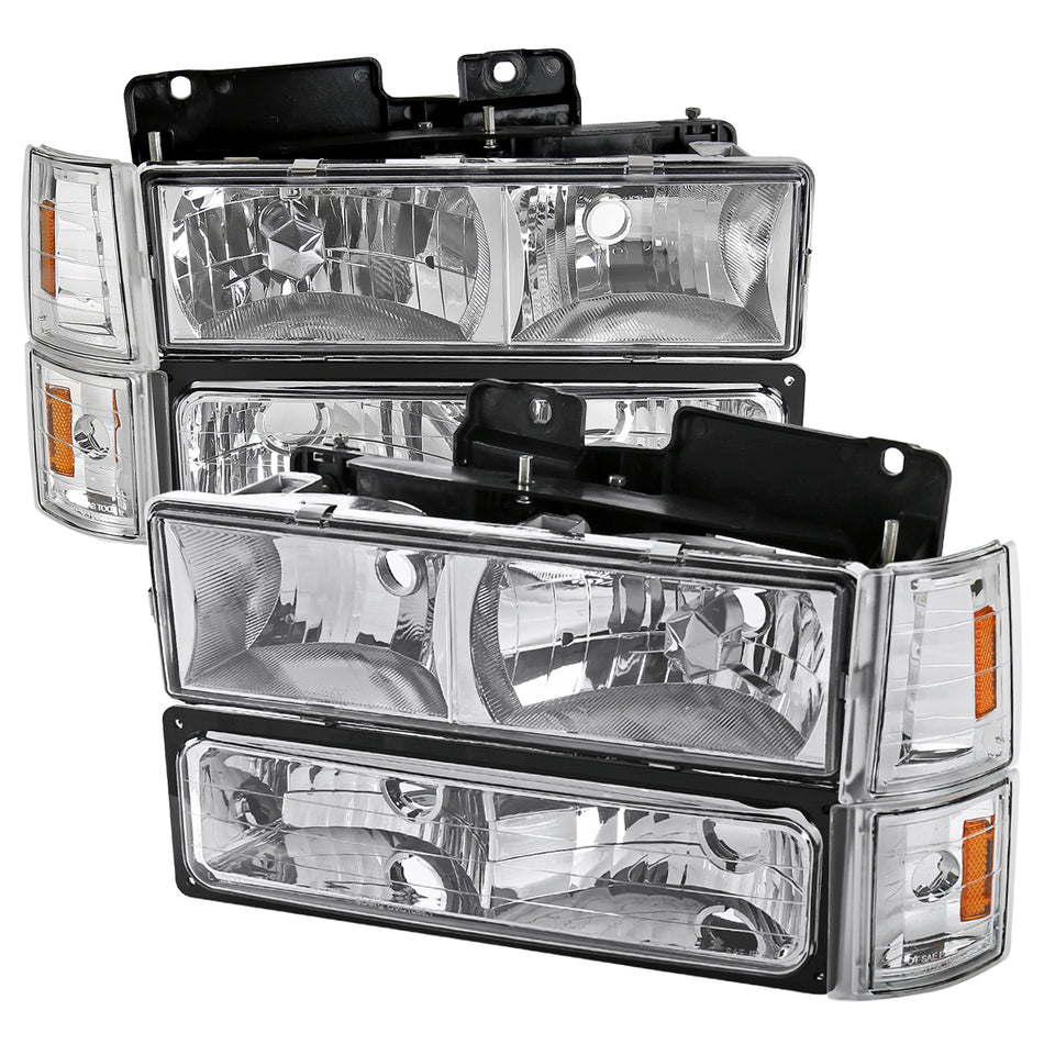 1994-1998 GMC C10/Sierra/Suburban/Yukon Factory Style Headlights w/ Bumper & Corner Lights (Chrome Housing/Clear Lens)