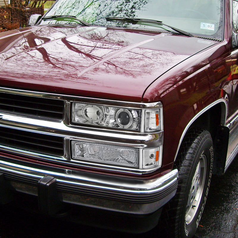 1994-1998 Chevrolet C/K 1500 2500/Tahoe Dual Halo Projector Headlights With Bumper and Corner Signal Lights (Chrome Housing/Clear Lens)