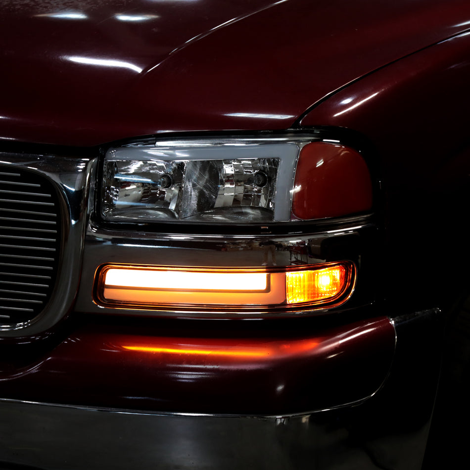 1999-2006 GMC Sierra/2007 Sierra Classic/2000-2006 Yukon/XL Factory Style Headlights and Sequential Turn Signal Bumper Lights (Chrome Housing/Clear Lens)