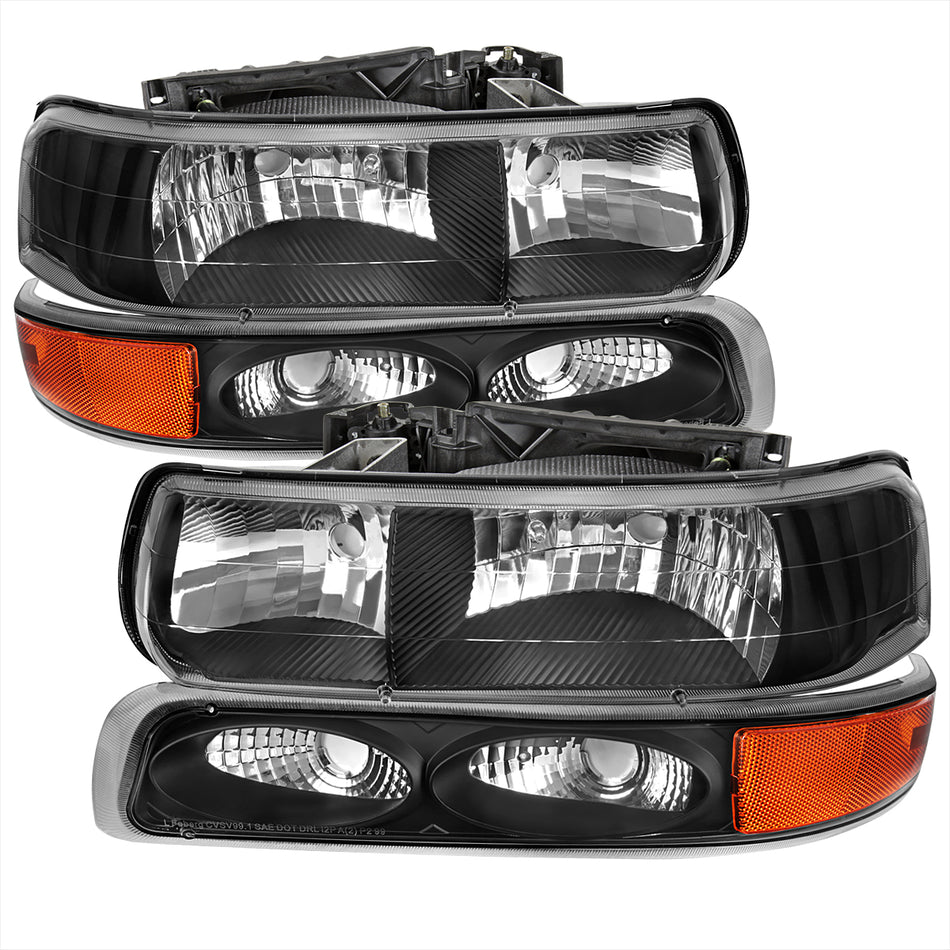 1999-2002 Chevrolet Silverado/ 2000-2006 Tahoe/Suburban Factory Style Headlights w/ Bumper Light Assembly (Chrome Housing / Smoked Lens)