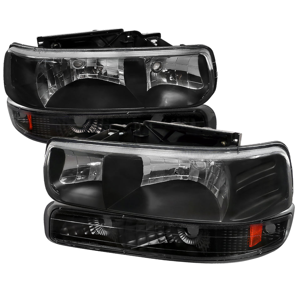 1999-2002 Chevrolet Silverado/ 2000-2006 Suburban/Tahoe Factory Style Headlights with Bumper Corner Signal Lights (Matte Black Housing/Clear Lens)