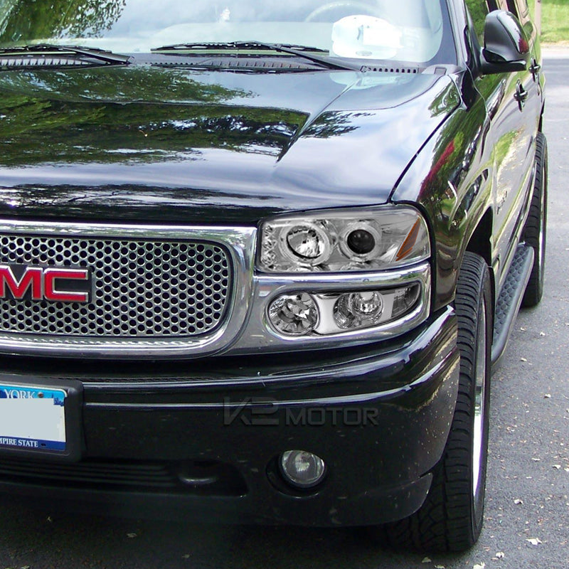 2001-2006 GMC Yukon + XL Denali/ 2002-2006 GMC Sierra Denali Dual Halo Projector Headlights w/ Bumper Lights (Chrome Housing/Clear Lens)