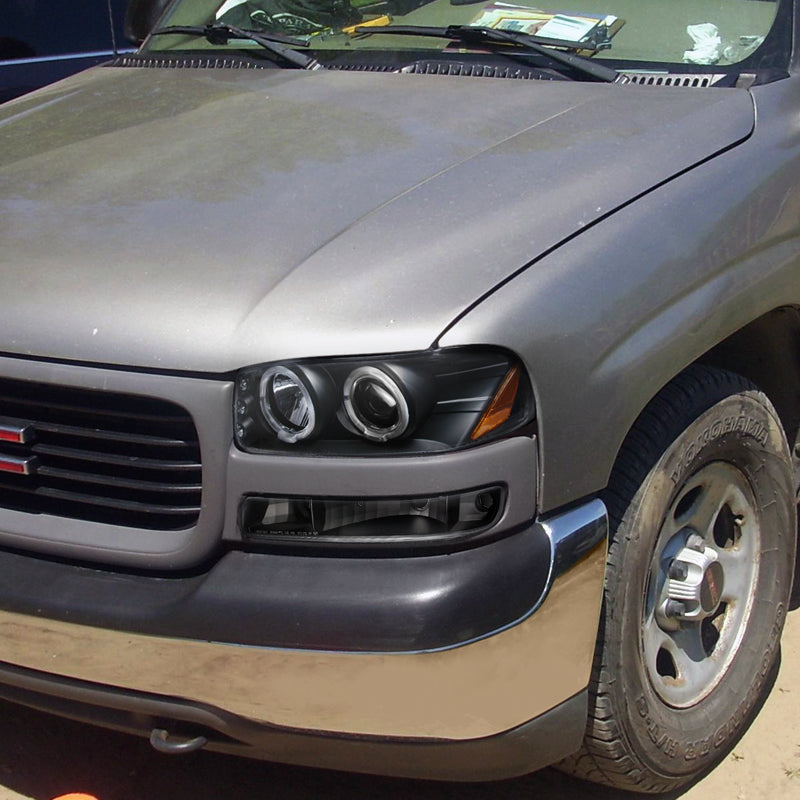 1999-2006 GMC Sierra/Yukon XL/SLT Dual Halo Projector Headlights & Bumper Lights (Matte Black Housing/Clear Lens)