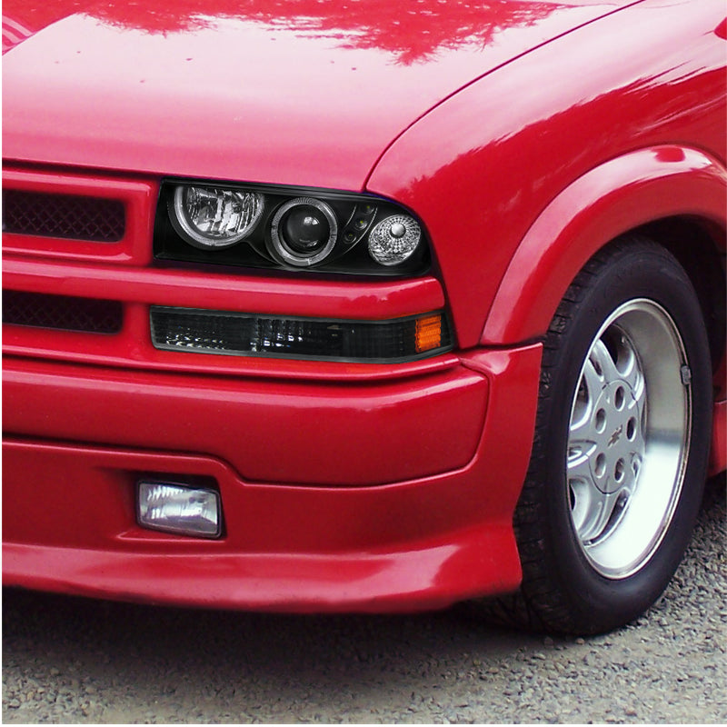 1998-2004 Chevrolet S10 Blazer Dual Halo Projector Headlights w/ Bumper Lights (Matte Black Housing/Clear Lens)