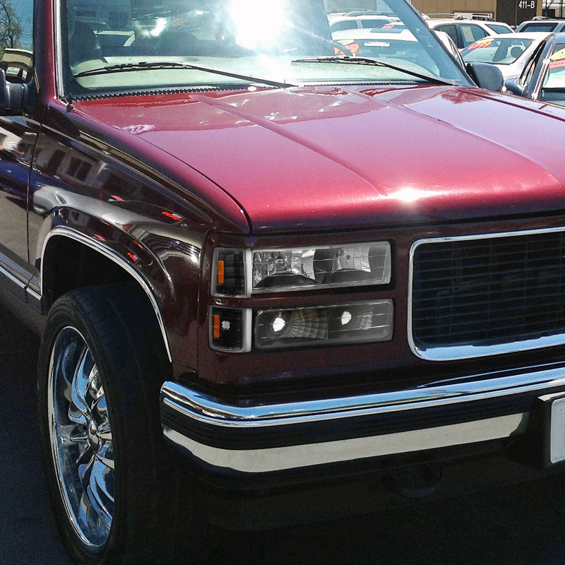 1994-1998 GMC C/K Sierra/Yukon/Suburban Corner Lights w/ Amber Reflectors (Matte Black Housing/Clear Lens)