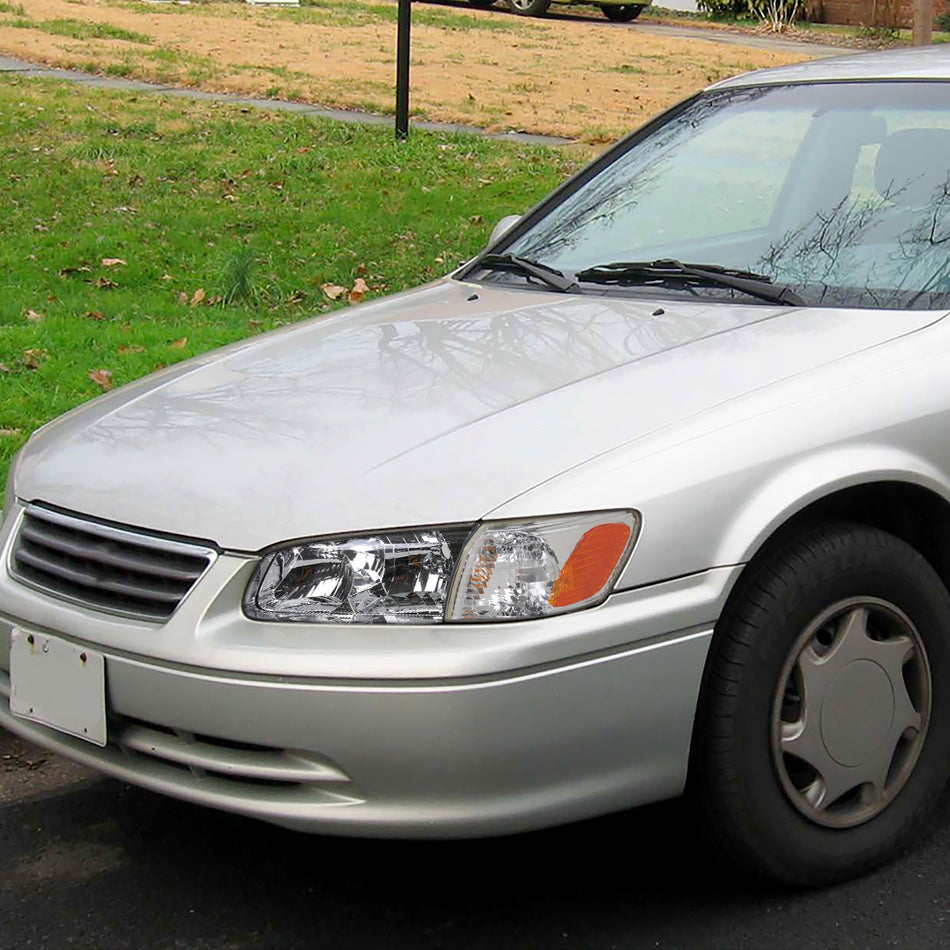 2000-2001 Toyota Camry Factory Style Headlights w/ Amber Reflectors (Chrome Housing/Clear Lens)