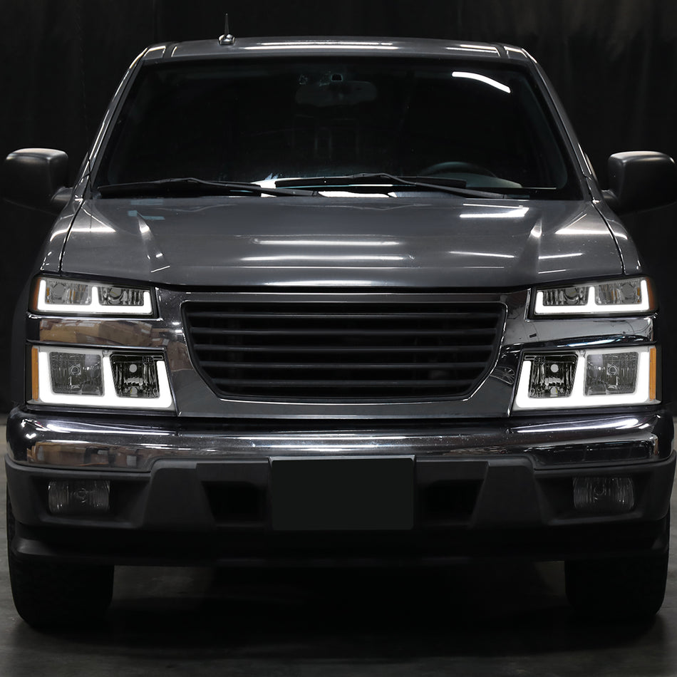 2004-2012 Chevrolet Colorado GMC Canyon LED Bar Factory Style Headlights w/ Amber Corner Lamp (Chrome Housing/Clear Lens)