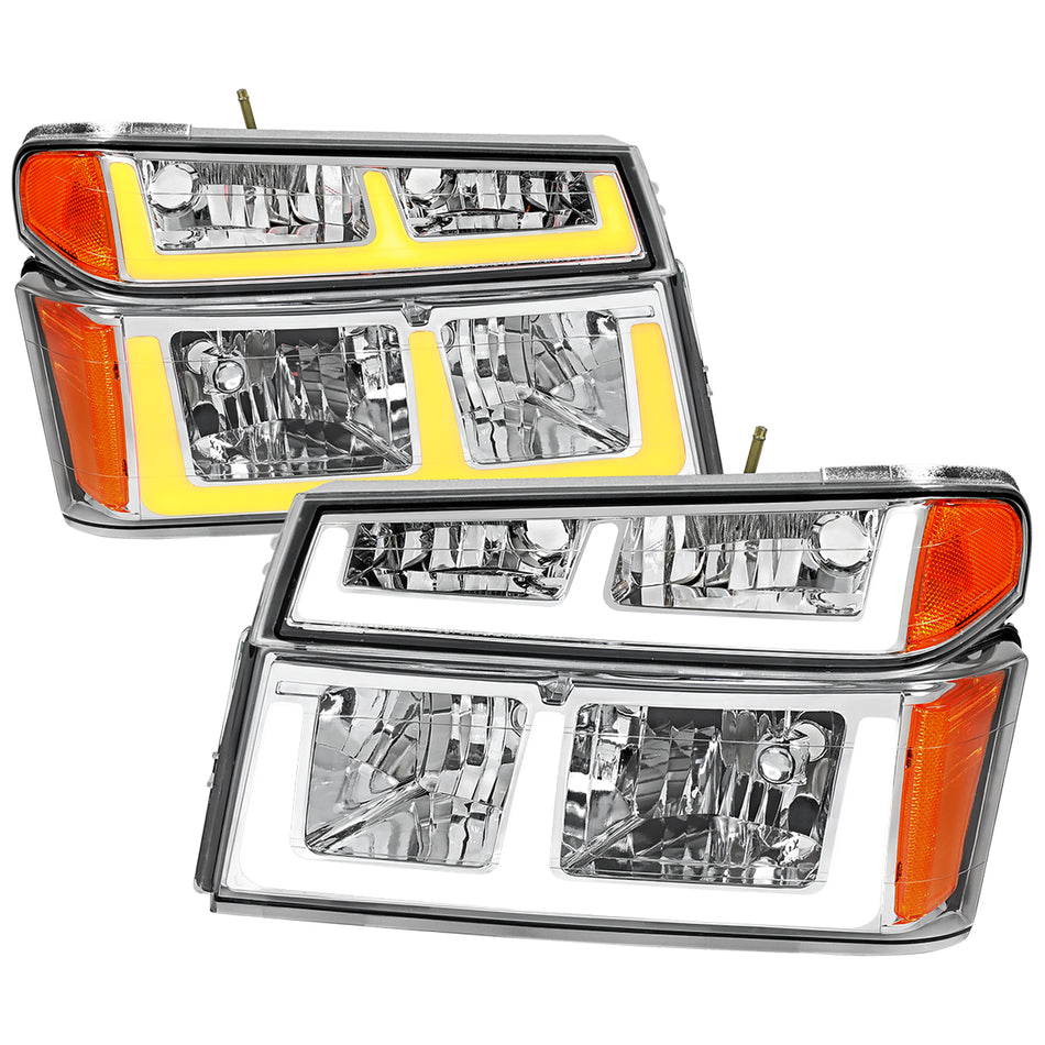 2004-2012 Chevrolet Colorado GMC Canyon LED Bar Factory Style Headlights w/ Amber Corner Lamp (Chrome Housing/Clear Lens)