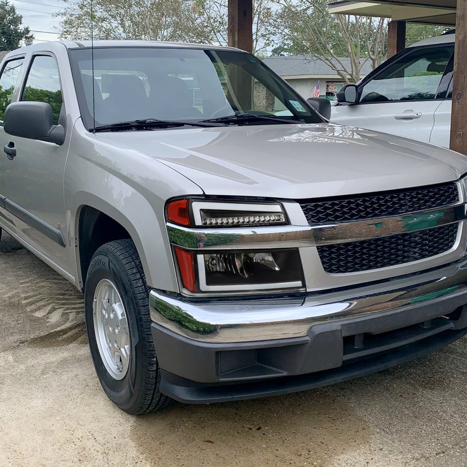 2004-2012 Chevrolet Colorado GMC Canyon/2006-2008 ISUZU I-Series Sequential Turn Signal Factory Style Headlights with LED Bar (Matte Black Housing/Clear Lens)