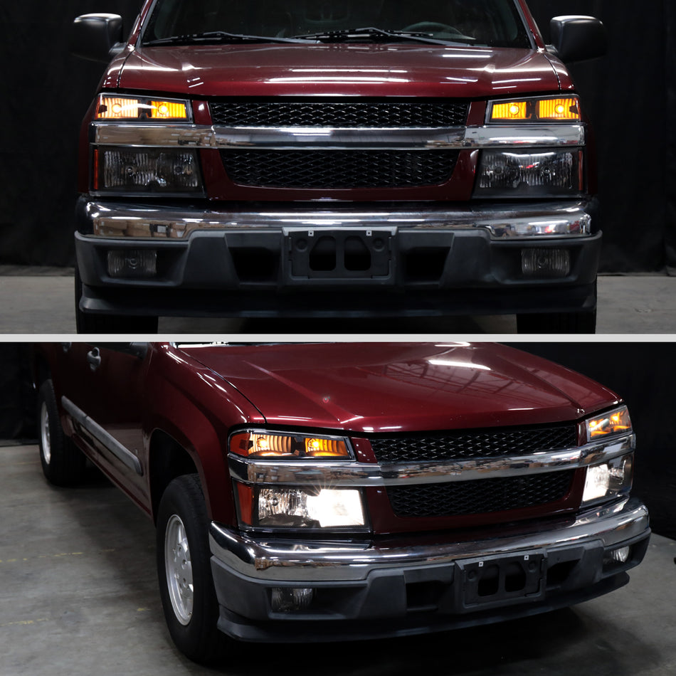 2004-2012 Chevrolet Colorado/GMC Canyon/Isuzu I-Series Factory Style Headlights & Corner Lights Pair (Matte Black Housing/Clear Lens)