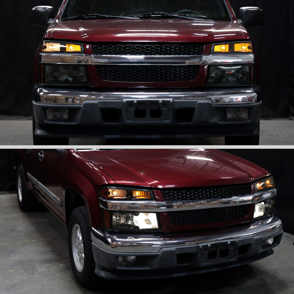 2004-2012 Chevrolet Colorado/GMC Canyon/Isuzu I-Series Factory Style Headlights & Corner Lights Pair(Matte Black Housing/Smoked Lens)