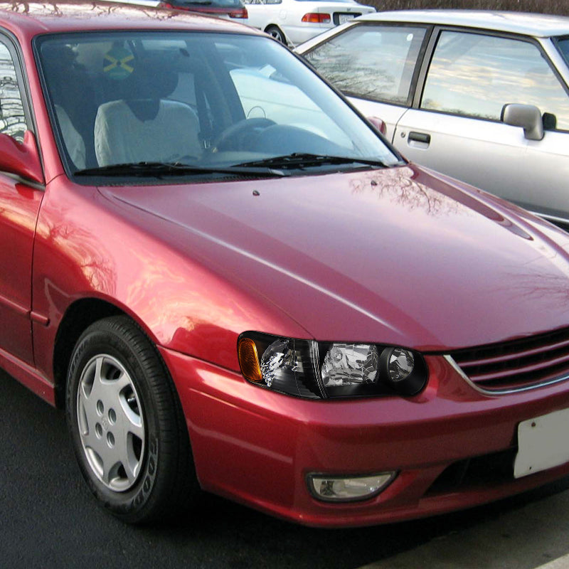 2001-2002 Toyota Corolla Factory Style Headlights w/ Corner Lights & Amber Reflectors (Matte Black Housing/Clear Lens)