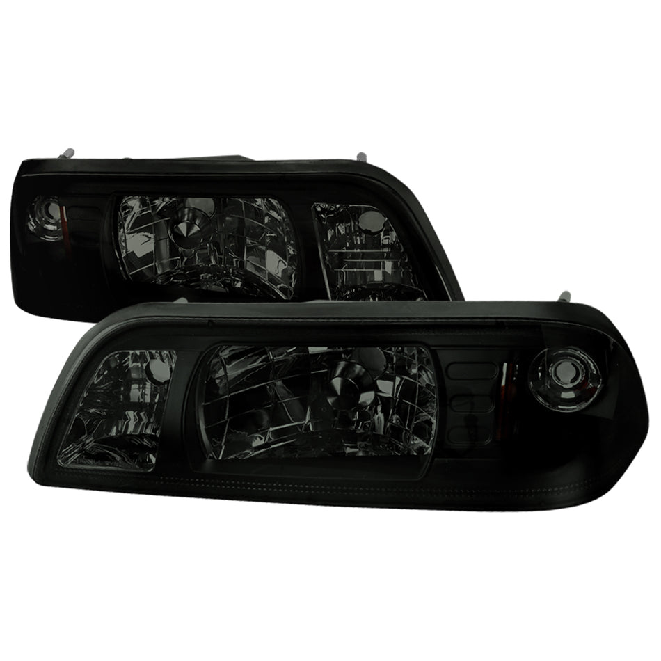 1987-1993 Ford Mustang Crystal Headlights (Chrome Housing/Smoked Lens)