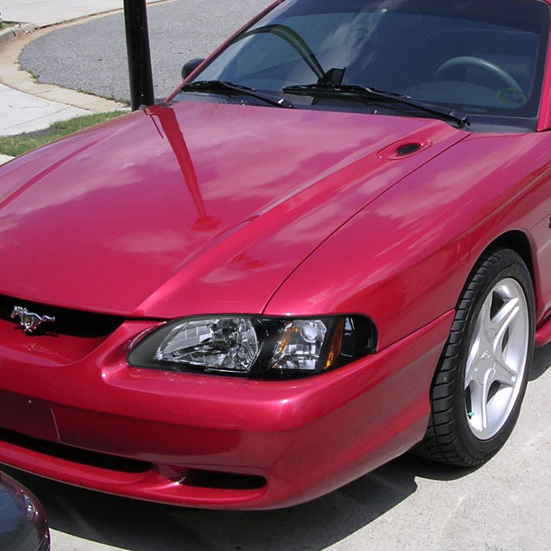 1994-1998 Ford Mustang 1PC Crystal Headlights w/ Amber Reflectors (Chrome Housing/Smoked Lens)