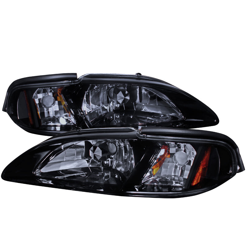 1994-1998 Ford Mustang 1PC Crystal Headlights w/ Amber Reflectors (Chrome Housing/Smoked Lens)