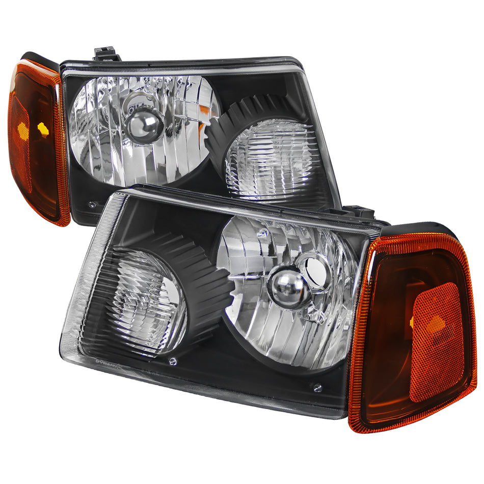 2001-2011 Ford Ranger Factory Style Headlights w/ Amber Lens Corner Signal Lights (Matte Black Housing/Clear Lens)
