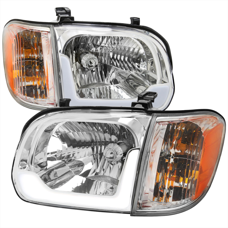 2005-2006 Toyota Tundra/2005-2007 Sequoia Switchback Sequential LED Bar Factory Style Headlights w/Corner Lamps (Chrome Housing/Clear Lens)