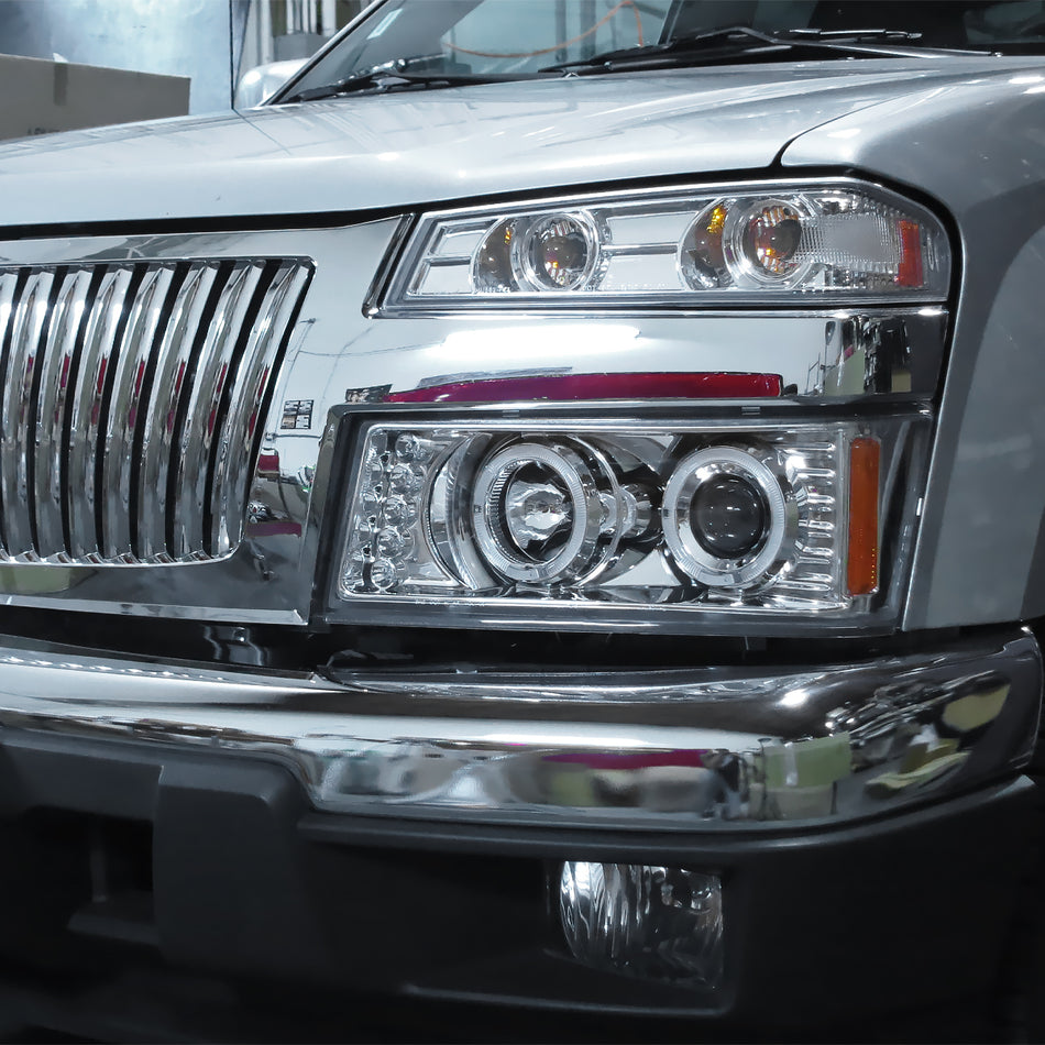 2004-2012 Chevrolet Colorado/GMC Canyon Dual Halo Projector Headlights with Corner Turn Signal Bumper Lights (Chrome Housing/Clear Lens)