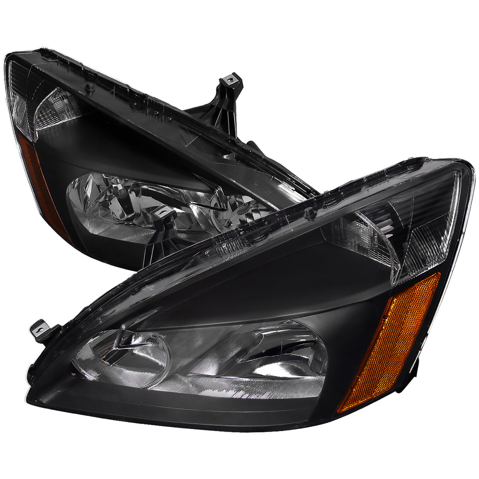 2003-2007 Honda Accord Factory Style Headlights w/ Amber Reflector (Matte Black Housing/Clear Lens)
