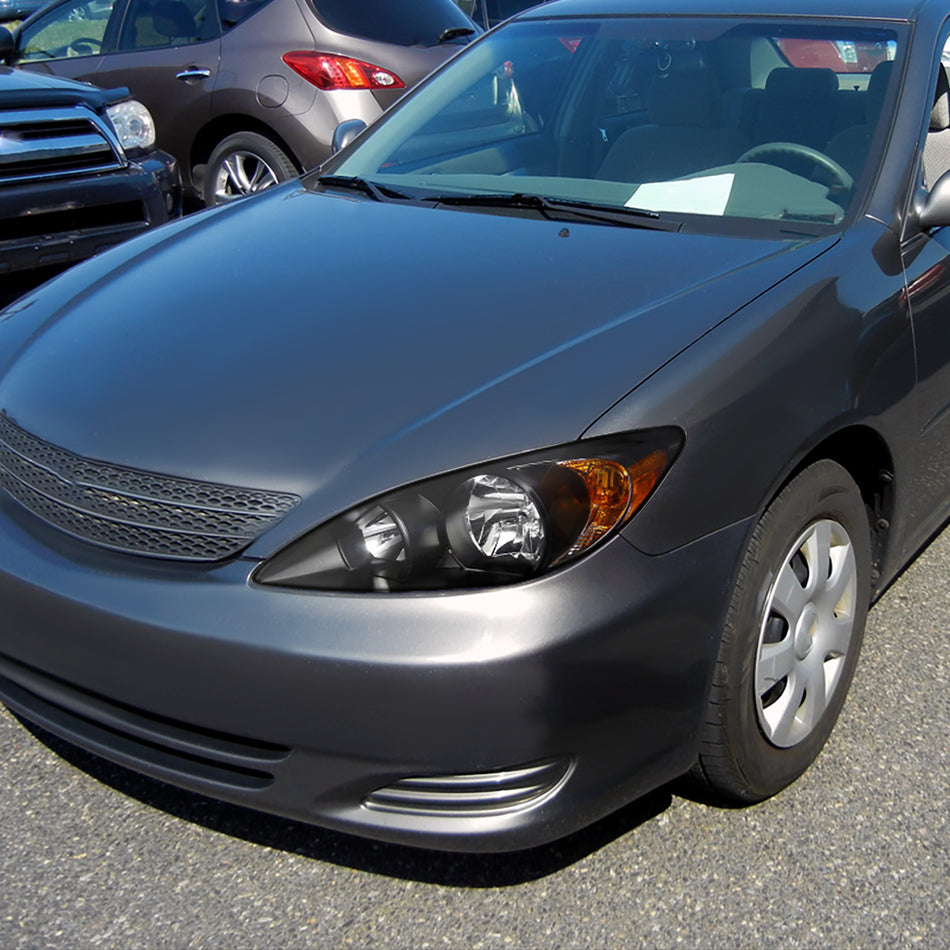 2002-2004 Toyota Camry Factory Style Headlights w/ Amber Reflector (Matte Black Housing/Clear Lens)