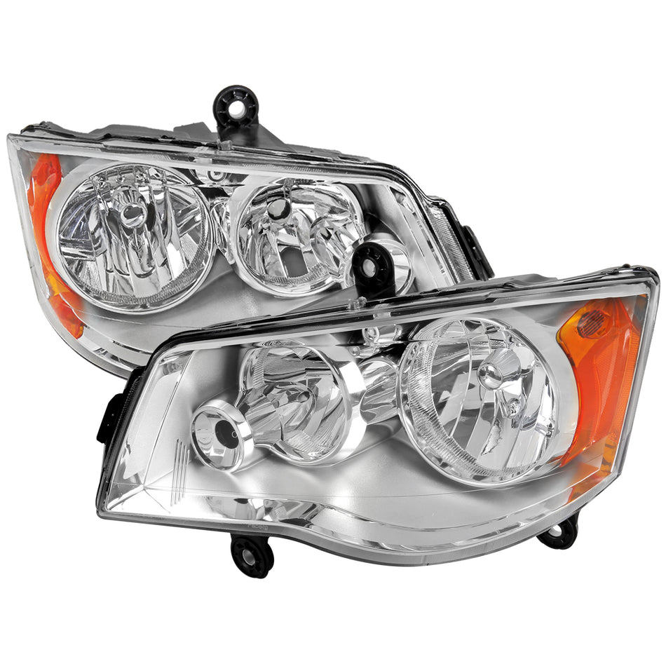 2011-2018 Dodge Grand Caravan Chrysler Town & Country Factory Style Headlights (Chrome Housing/Clear Lens)