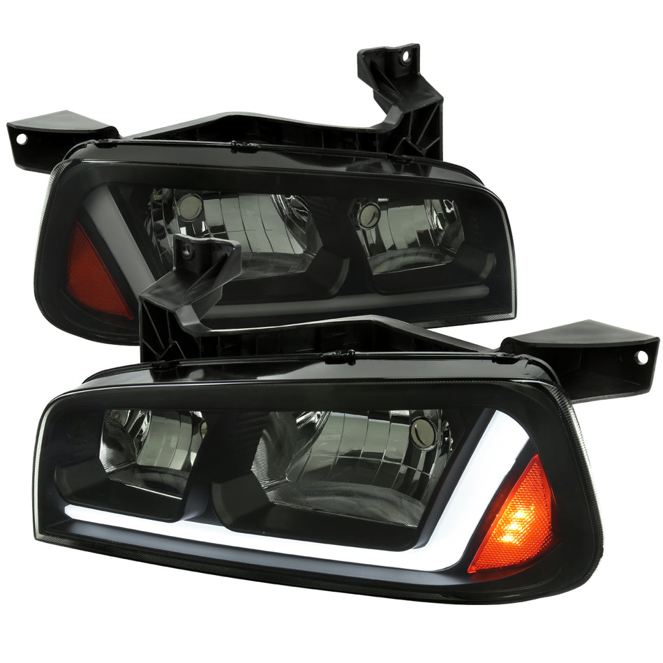 2006-2010 Dodge Charger Switchback Sequential LED Bar Factory Style Headlights (Matte Black Housing/Smoked Lens)