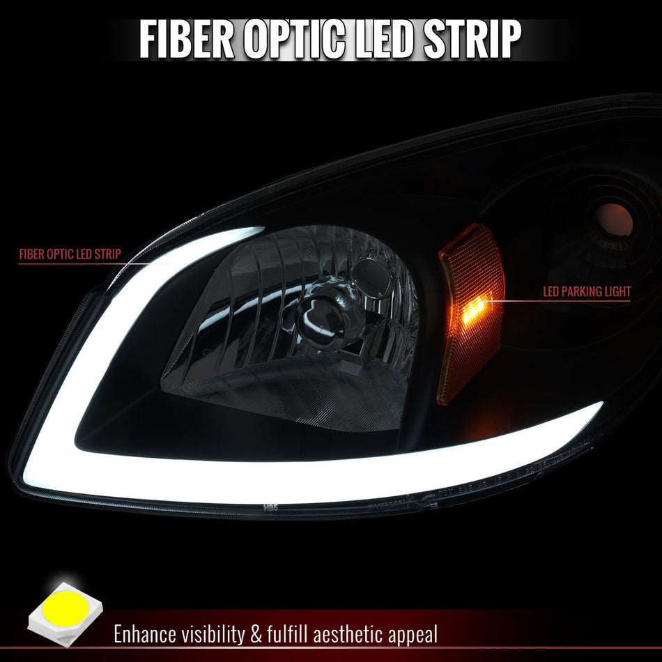 2005–2010 Chevrolet Cobalt Pontiac G5 / Pursuit LED Bar Projector Headlights w/ LED DRL Light Tube (Black Housing / Clear Lens)