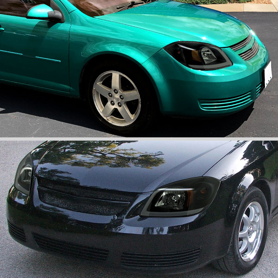 2005–2010 Chevrolet Cobalt Pontiac G5 / Pursuit Factory Style Headlights w/ LED DRL Light Strip (Black Housing / Smoked Lens)