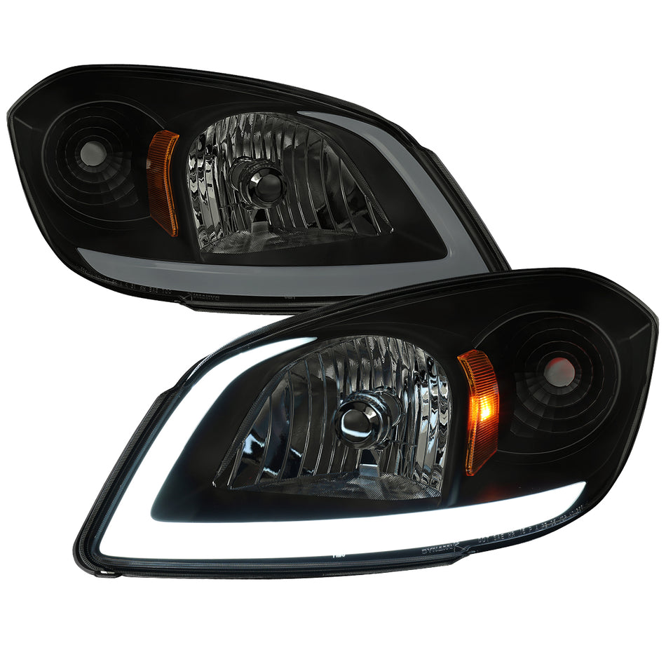 2005–2010 Chevrolet Cobalt Pontiac G5 / Pursuit Factory Style Headlights w/ LED DRL Light Strip (Black Housing / Smoked Lens)