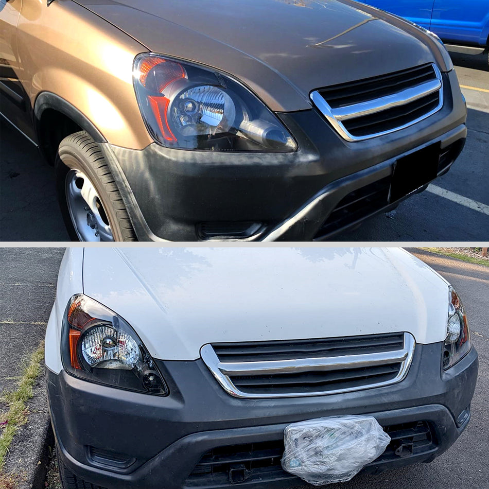 2002-2004 Honda CR-V Factory Style Headlights with Amber Reflector (Matte Black Housing/Clear Lens)