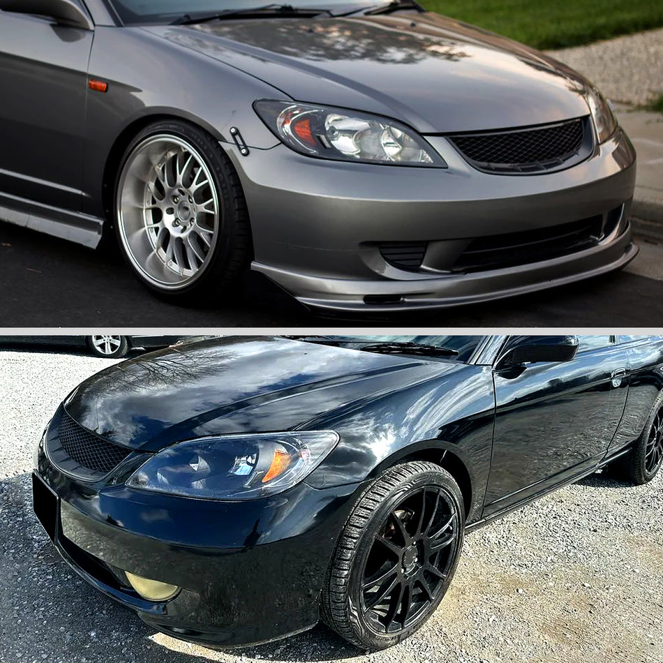 2004-2005 Honda Civic Crystal Headlights (Matte Black Housing/Clear Lens)