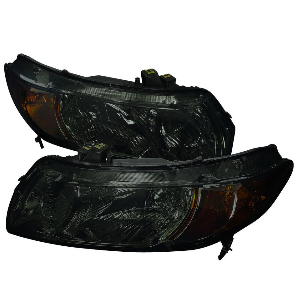 2006-2011 Honda Civic Coupe Factory Style Crystal Headlights (Chrome Housing/Smoked Lens)