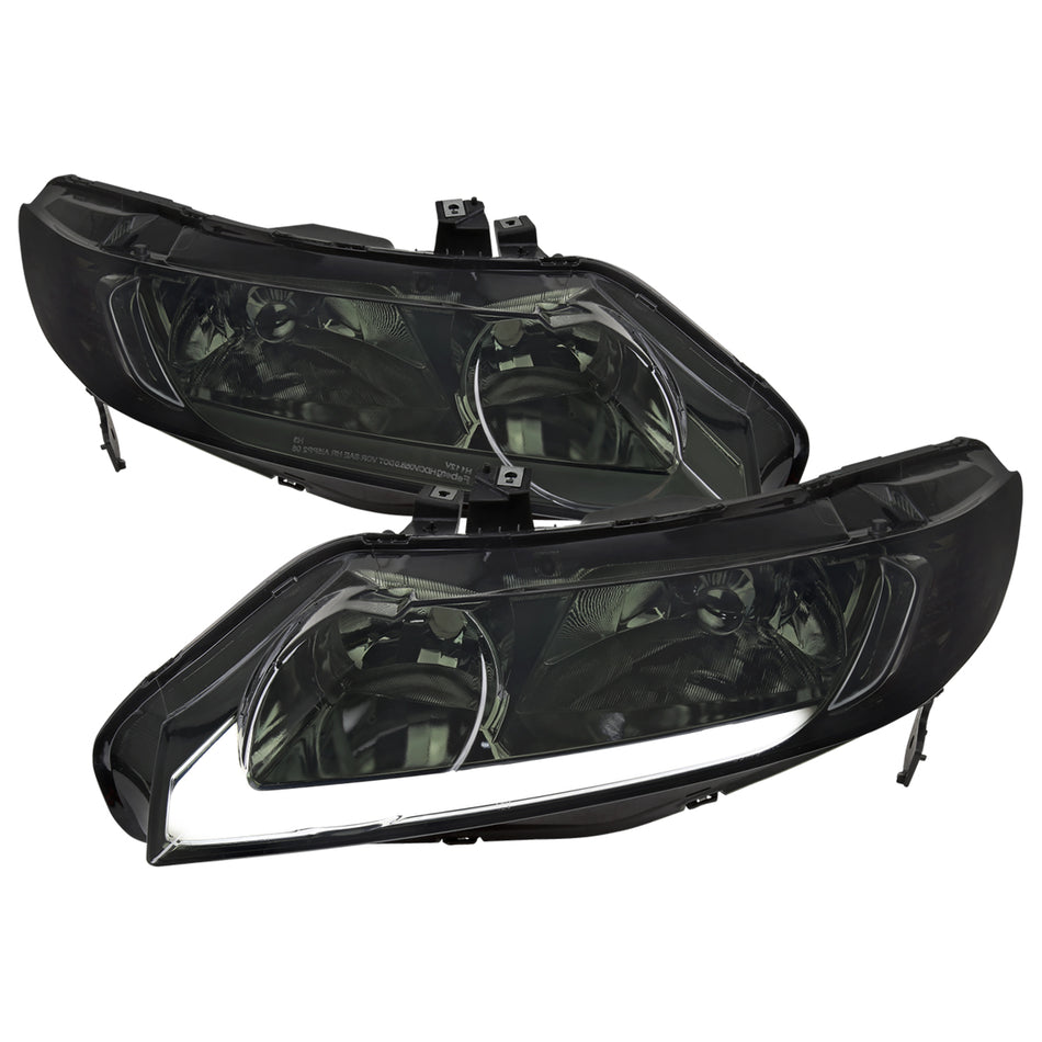 2006-2011 Honda Civic 4DR Sedan Factory Style Headlights w/ LED Strip (Chrome Housing/Smoked Lens)