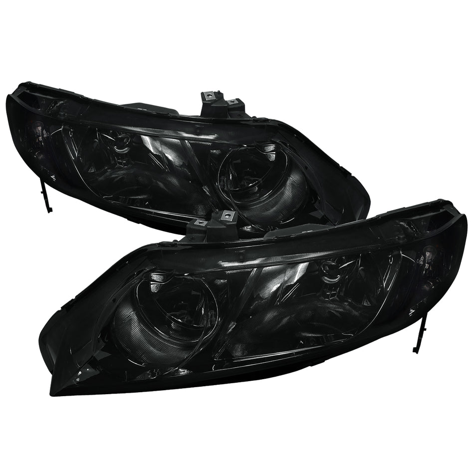 2006-2011 Honda Civic Sedan Crystal Headlights (Chrome Housing/Smoked Lens)