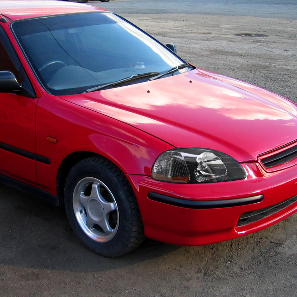 1996-1998 Honda Civic Factory Style Crystal Headlights (Matte Black Housing/Clear Lens)