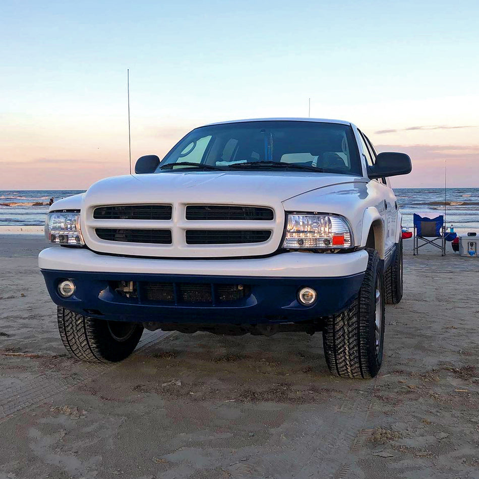 1997-2004 Dodge Dakota/ 1998-2003 Durango SMD LED Light Strip Factory Style Crystal Headlights (Chrome Housing/Clear Lens)
