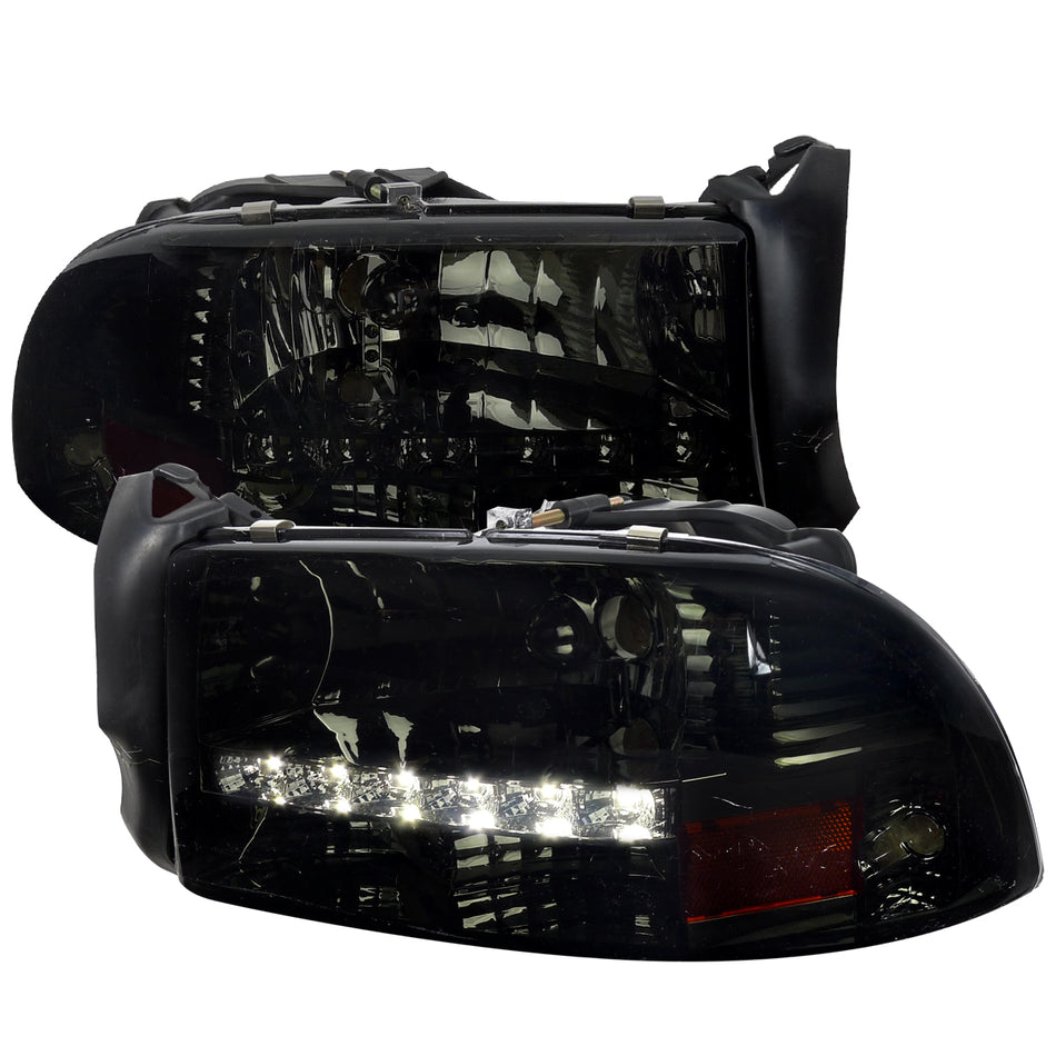 1997-2004 Dodge Dakota/ 1998-2003 Durango SMD LED Light Strip Factory Style Crystal Headlights (Chrome Housing/Smoked Lens)