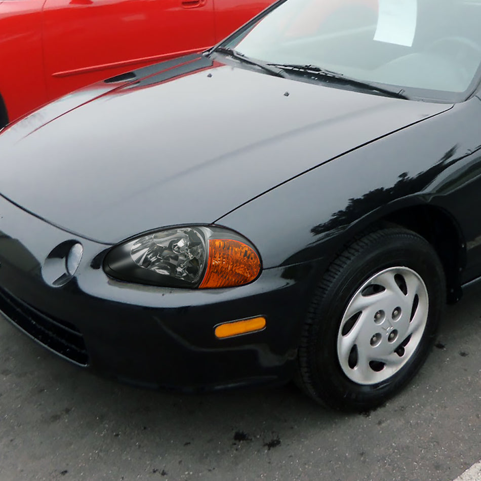 1993-1997 Honda Del Sol Crystal Headlights w/ Amber Reflector (Matte Black Housing/Clear Lens)