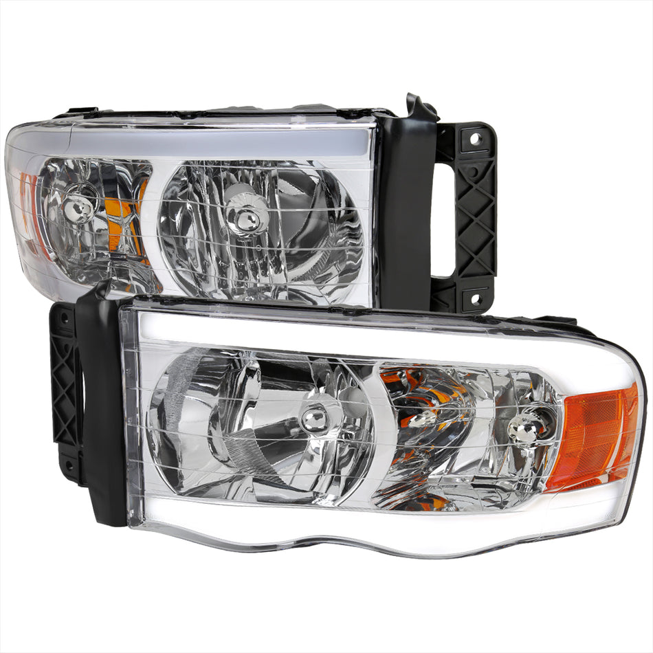 2002-2005 Dodge RAM 1500 /2003-2005 Dodge RAM 2500/3500 LED Tube Factory Style Headlights (Chrome Housing/Clear Lens)