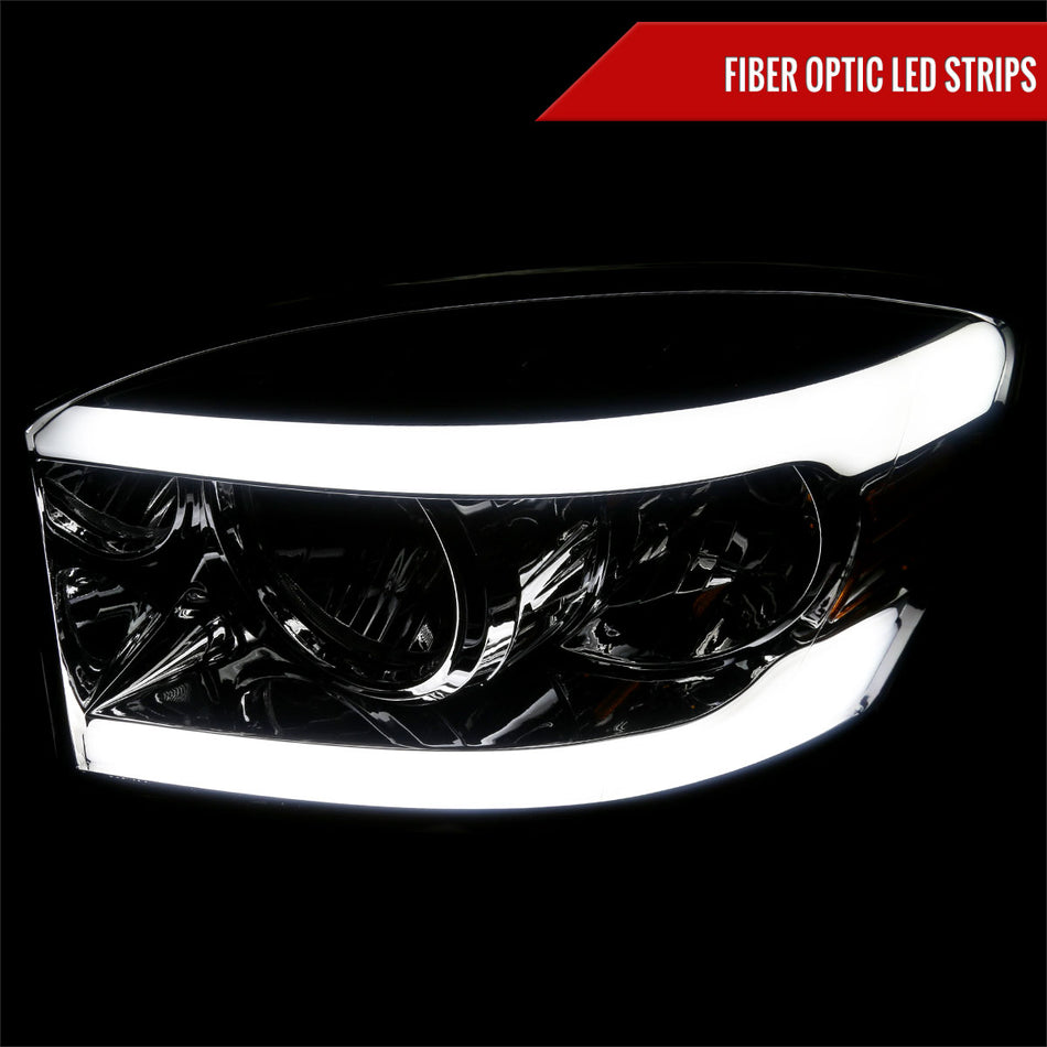 2006-2008 Dodge RAM 1500/ 2006-2009 RAM 2500 3500 LED Tube Factory Style Headlights with Amber Reflector (Chrome Housing/Light Smoked Lens)