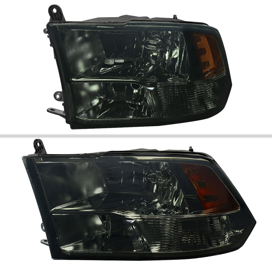2009-2018 Dodge RAM / 2019-2021 RAM Classic / 2010-2018 RAM 2500 Factory Quad Style Headlights (Chrome Housing / Smoked Lens)