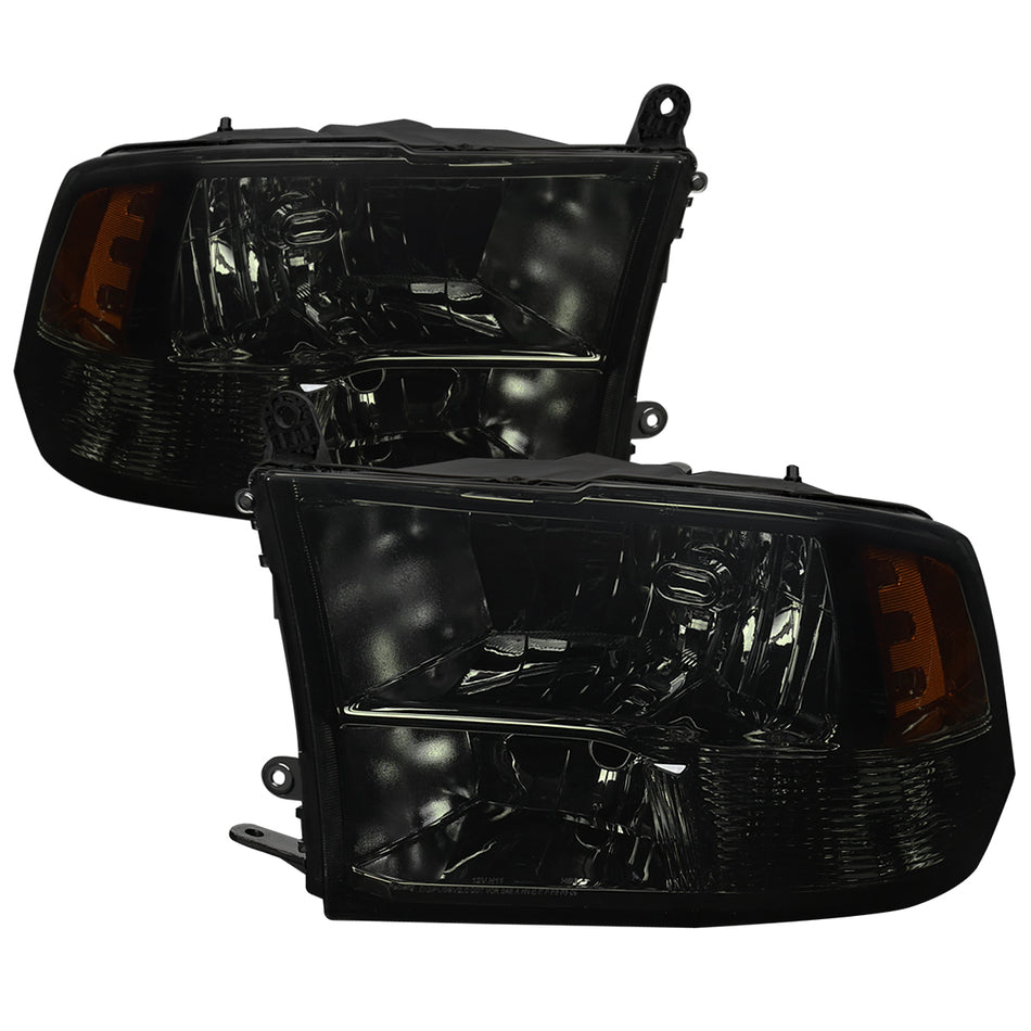 2009-2018 Dodge RAM / 2019-2021 RAM Classic / 2010-2018 RAM 2500 Factory Quad Style Headlights (Chrome Housing / Smoked Lens)