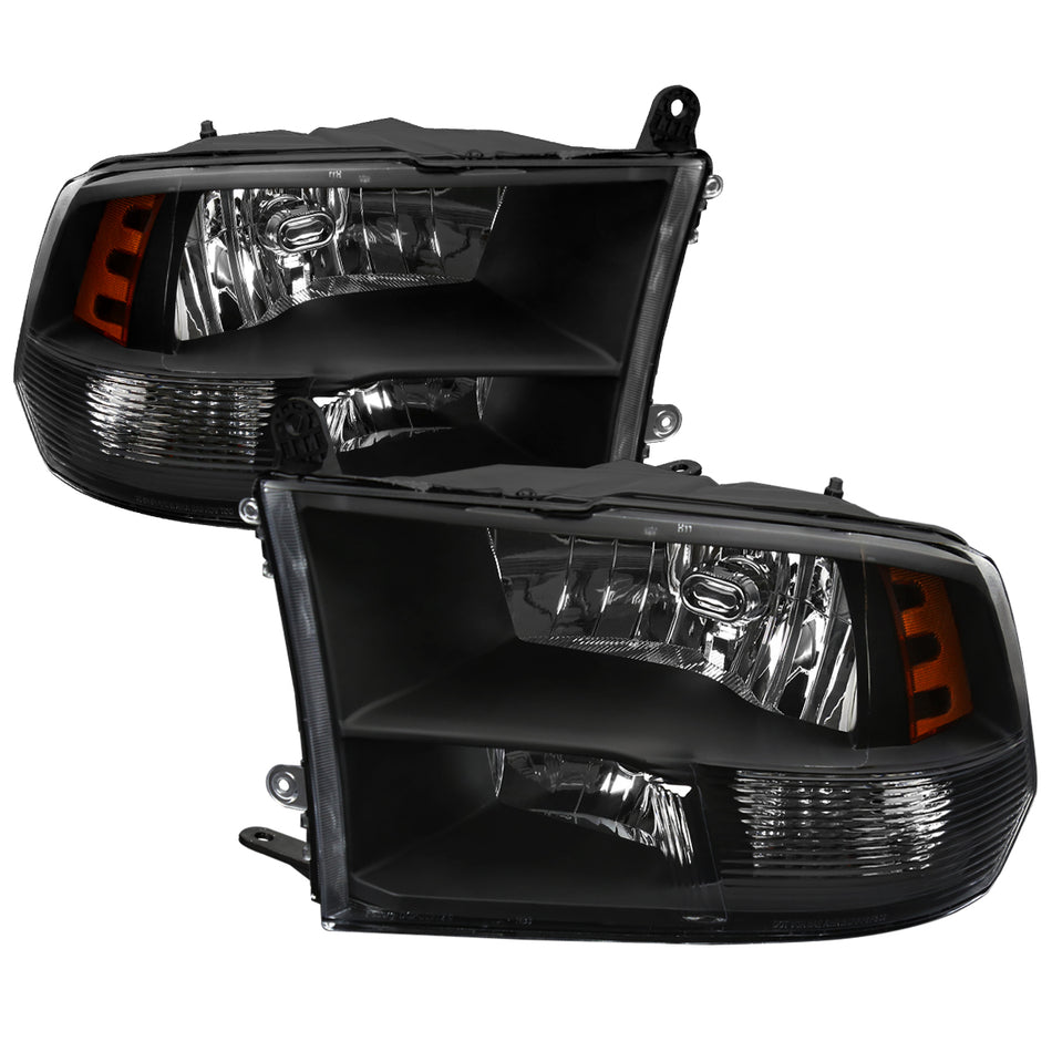 2009-2018 Dodge RAM 1500 / 2019-2021 RAM Classic / 2010-2018 RAM 2500 3500 Factory Quad Style Headlights (Matte Black Housing/Clear Lens)