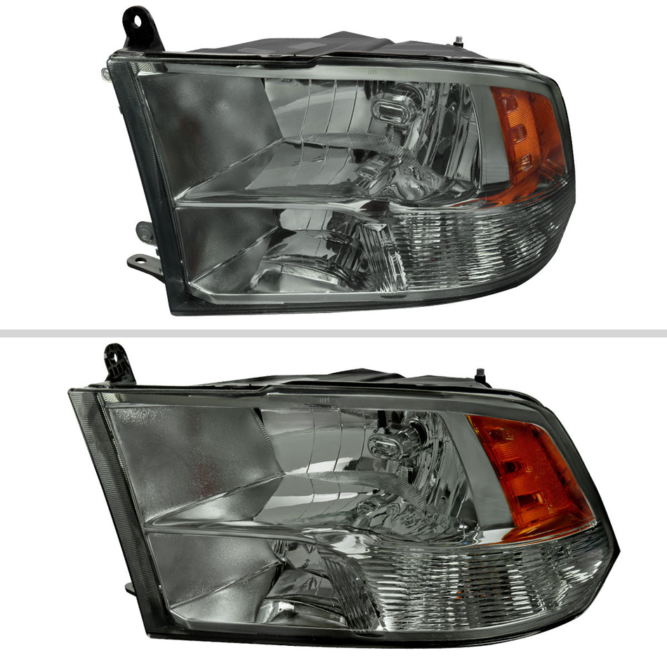 2009-2018 Dodge RAM 1500/ 2019-2021 RAM Classic/ 2010-2018 RAM 2500 3500 Factory Quad Style Headlights (Chrome Housing/Light Smoked Lens)