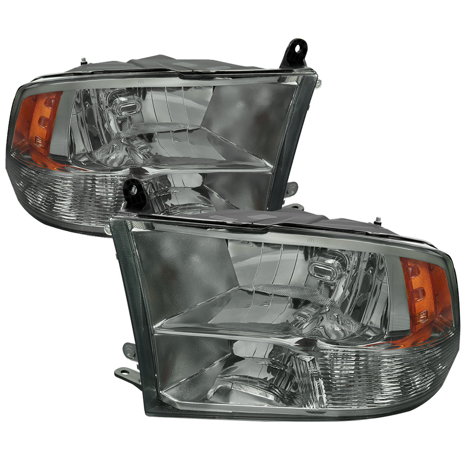 2009-2018 Dodge RAM 1500/ 2019-2021 RAM Classic/ 2010-2018 RAM 2500 3500 Factory Quad Style Headlights (Chrome Housing/Light Smoked Lens)