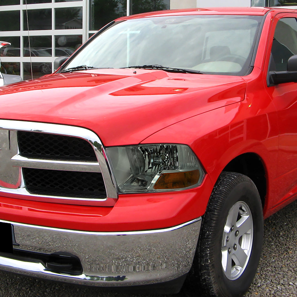 2009-2018 Dodge RAM 1500/ 2019-2023 RAM Classic/ 2010-2018 RAM 2500 3500 Factory Quad Style Headlights (Chrome Housing/Light Smoked Lens)