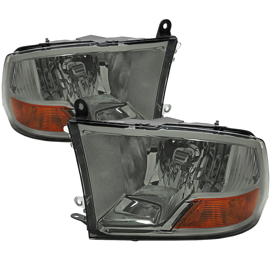 2009-2018 Dodge RAM 1500/ 2019-2023 RAM Classic/ 2010-2018 RAM 2500 3500 Factory Quad Style Headlights (Chrome Housing/Light Smoked Lens)